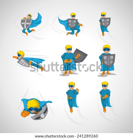 Superhero In Action Set - Isolated On Background - Vector Illustration, Graphic Design, Editable For Your Design 