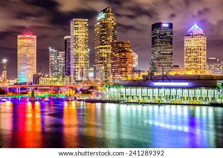 Tampa, Florida, USA downtown city skyline on the Hillsborough River.