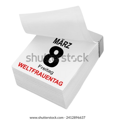 German calendar 2024  March 8  International Woman's Day  Friday isolated on white backgound Royalty-Free Stock Photo #2412896637