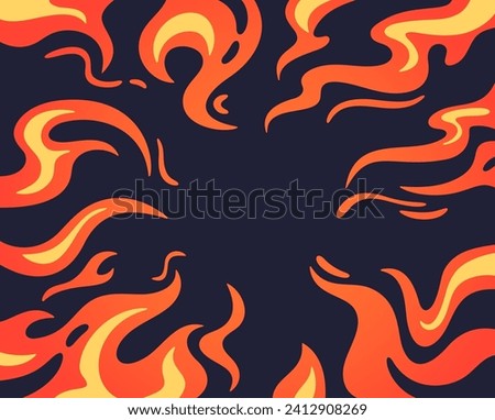 Fire cartoon background. Comic book fire flame frame, flaming border. Wallpaper with blazing ignite edges vector template. Burning circle with bright red and yellow heat. Round flammable shape