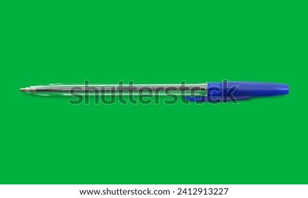 single blue color pen on green screen 