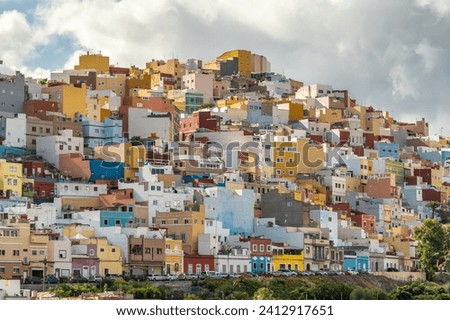 Colourful houses in Las Palmas de Gran Canaria, Canary Islands, Spain. Las Palmas is a Spanish city and capital of Gran Canaria. Royalty-Free Stock Photo #2412917651