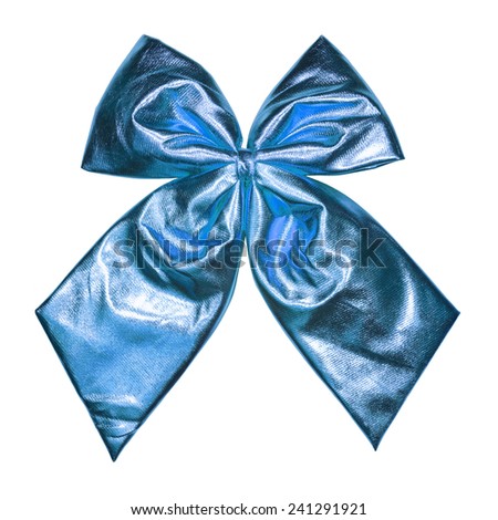A colored bow in front of white background.