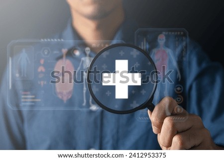 Magnifier and medical icon for medical healthcare check and health insurance concept