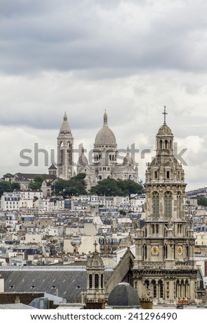 Paris Panorama. Cathedral Sacre-Coeur in the background. France.