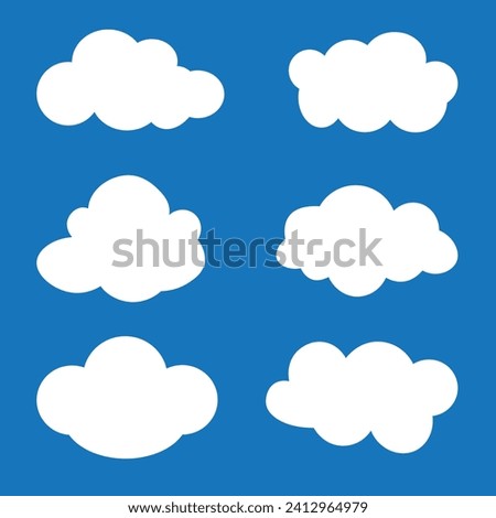 Cloud icon set, clouds lines collection,  Cartoon speech Bubble Sign, Abstract white cloudy set isolated on blue background. Vector illustration