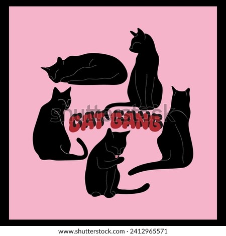 Cat gang. Retro cat. Black pink cat. Isolated. Royalty-Free Stock Photo #2412965571