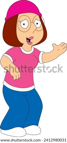 Vector cartoon illustrations of the Meg Griffin  character from the Family Guy cartoon are suitable for kids' cartoon coloring books, printing, and various design purposes.Cartoon vector Eps 10 Royalty-Free Stock Photo #2412980031