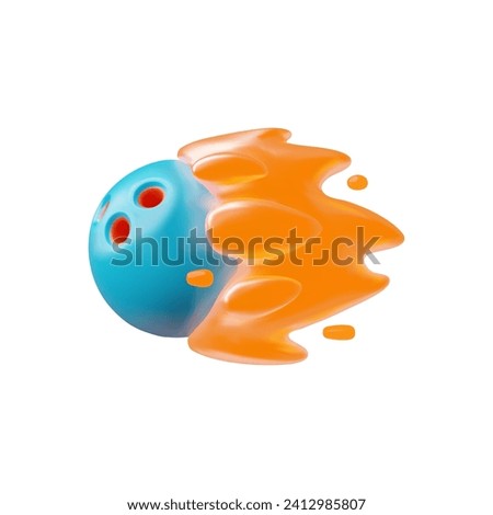 Bowling ball flying through the air with flame or fire. Realistic bowling award concept. 3d render burning bowling ball vector illustration isolated on white. Bowl game sport entertainment