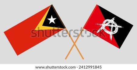 Crossed flags of East Timor and anarchy. Official colors. Correct proportion. Vector illustration
