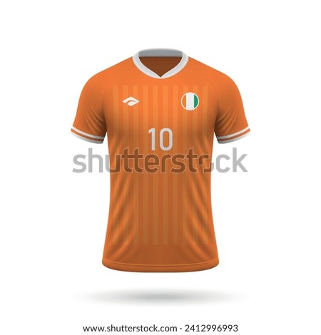3d realistic soccer jersey Ivory Coast national team, shirt template for football kit 2024 Royalty-Free Stock Photo #2412996993
