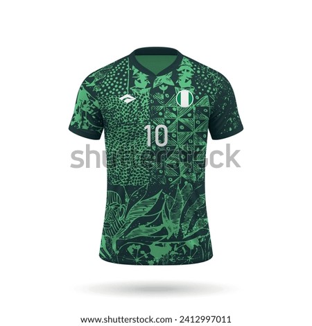 3d realistic soccer jersey Nigeria national team, shirt template for football kit 2024 Royalty-Free Stock Photo #2412997011