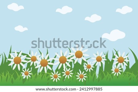 Flat clip art with a natural green background and flower vector illustration