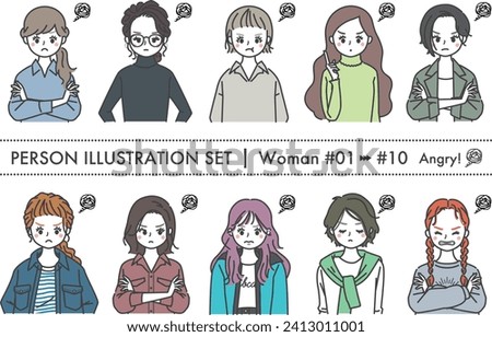 Women's illustration set #01-#10 angry pink
