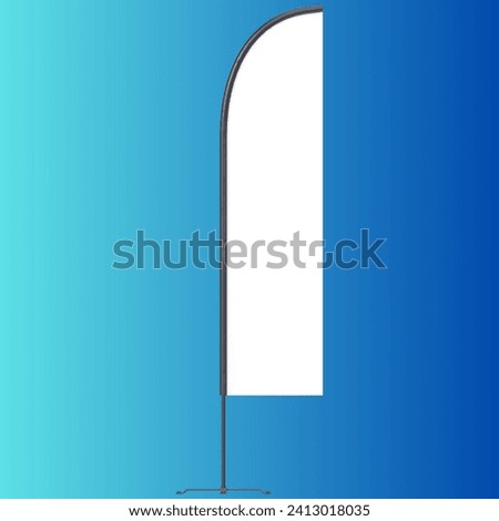 teardrop mockup, blank white wind banner feather flag mock-up or vertical wind banner mock up. Isolated on blue transparent  background Royalty-Free Stock Photo #2413018035