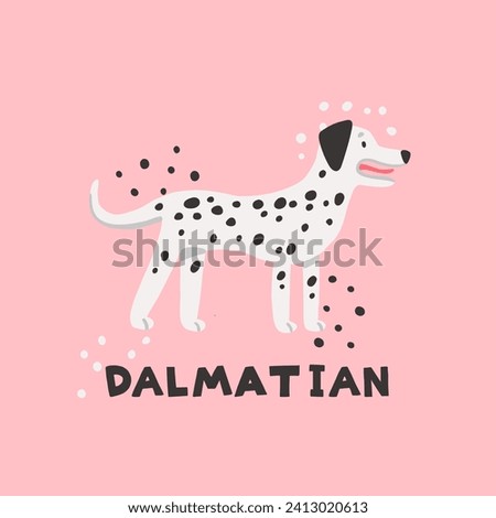 Vector illustration of dalmatian. Cute hand-drawn dog on pink background