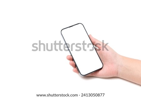 Hand holding smart phone Mockup and screen Transparent isolated for Infographic Business web site design app