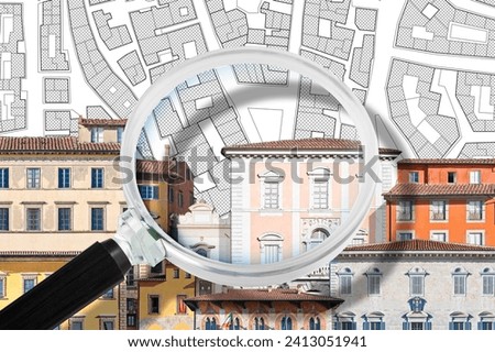 Old italian cityscape with residential building - old italian city - concept image seen through a magnifying glass Royalty-Free Stock Photo #2413051941
