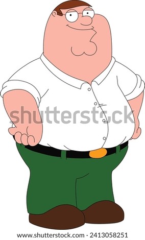 Vector cartoon illustrations of the Peter Griffin character from the Family Guy cartoon are suitable for kids' cartoon coloring books, printing, and various design purposes.Cartoon vector Eps 10 Royalty-Free Stock Photo #2413058251