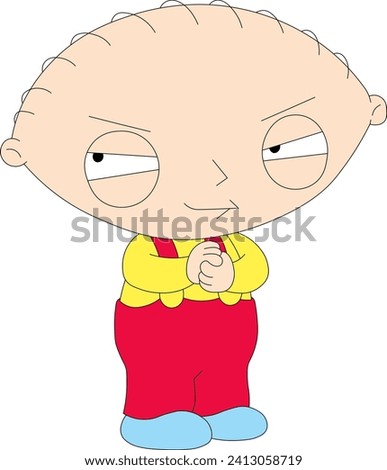 Vector cartoon illustrations of the Stewie Griffin  character from the Family Guy cartoon are suitable for kids' cartoon coloring books, printing, and various design purposes.Cartoon vector Eps 10 Royalty-Free Stock Photo #2413058719