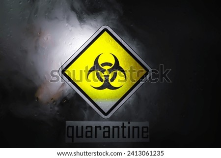 Quarantine. Quarantine warning sign on a glass door in hospital isolator. Isolation of patients with the virus in special laboratories. Virus. Royalty-Free Stock Photo #2413061235