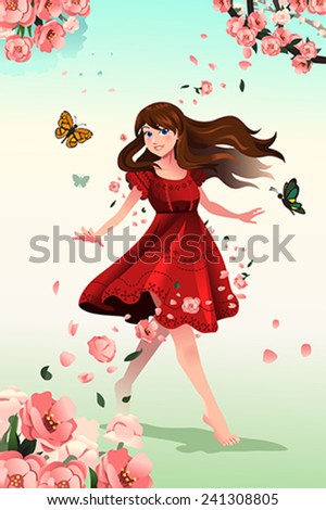 A vector illustration of beautiful girl with flowers