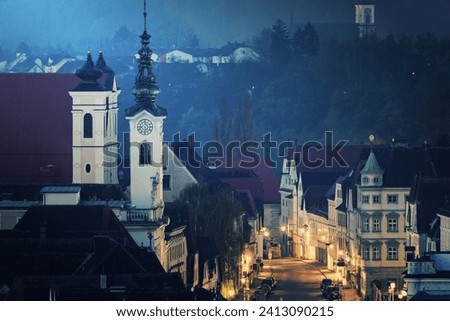 Steyr panorama at night. Steyr, Upper Austria, Austria. Royalty-Free Stock Photo #2413090215