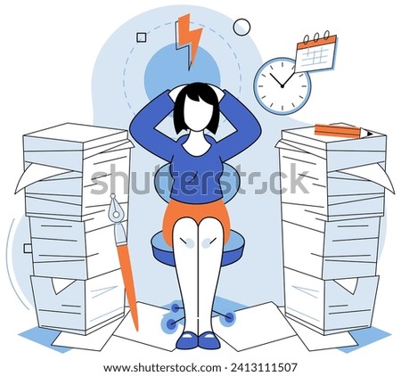 Paperwork. Vector illustration. A sheet needs to be filled out with accurate and up-to-date information The paperwork chaos cdisrupt workflow and cause delays Effective financial management requires Royalty-Free Stock Photo #2413111507