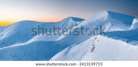 Snowy mountains and steep dangerous downhill slopes. Location place ski resort Dragobrat, Carpathian, Ukraine, Europe. Image of wilderness area. Photo wallpapers. Discover the beauty of earth.