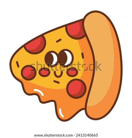 Kawaii Pizza slice cartoon icon. vector illustration.