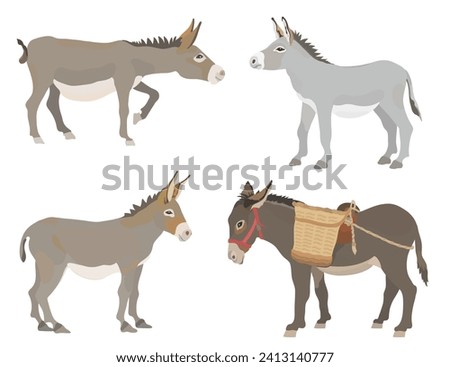 Collection cute farm animals. Cartoon donkey illustration set. Wildlife character vector animals. Royalty-Free Stock Photo #2413140777