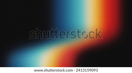 Vibrant rainbow, orange blue teal white psychedelic grainy gradient color flow wave on black background, music cover dance party poster design. Retro Colors from the 1970s 1980s, 70s, 80s, 90s style Royalty-Free Stock Photo #2413159093
