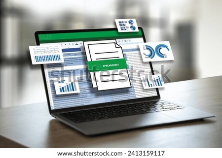 businessman working with data and graphs in spreadsheet documents for online analysis Microsoft Excel project dashboard accounting digital Royalty-Free Stock Photo #2413159117