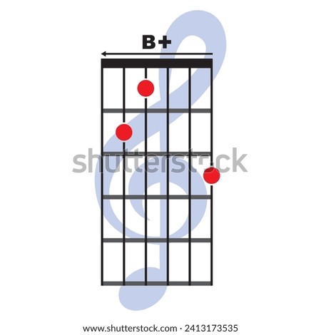 B+  guitar chord icon. Basic guitar chord vector illustration symbol design