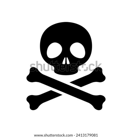 Skull and crossbones icon. Black silhouette. Front view. Vector simple flat graphic illustration. Isolated object on a white background. Isolate. Royalty-Free Stock Photo #2413179081