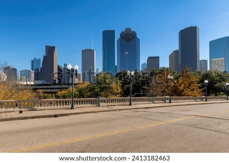 Houston skyline at sunny autumn day in Texas, USA	