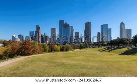Houston skyline at sunny autumn day, panoramic view in Houston, Texas, USA	