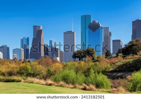 Houston downtown at sunny autumn day in Eleanor Tinsley Park, Houston, Texas, USA