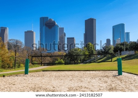Houston downtown, Eleanor Tinsley Park Volleyball Court at sunny autumn day in Houston, Texas, USA	