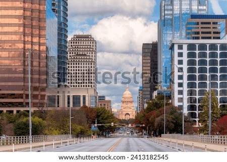 Austin Downtown Skyline with Texas State Capitol in Austin, Texas, USA Royalty-Free Stock Photo #2413182545