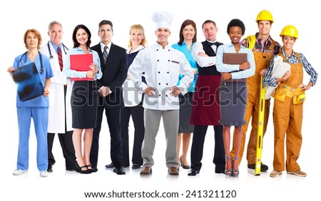 Group of workers people. Isolated on white background