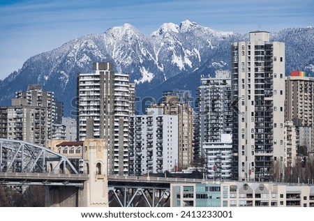Vancouver and Snowy Mountains on Cold Winter Day