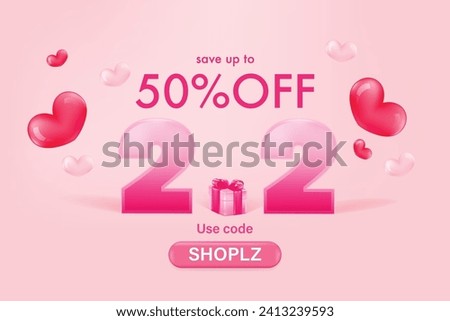 Shopping Festival 2.2 February Sale. Month of love. Promotional sale discount offer shopping by used code. Royalty-Free Stock Photo #2413239593