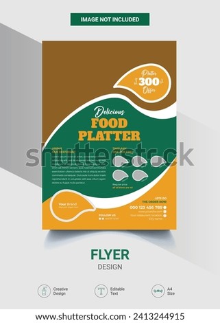 Delicious food platter flyer design, a4 size restaurant flyer, modern and creative restaurant flyer Royalty-Free Stock Photo #2413244915