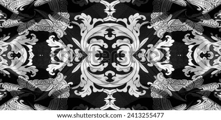texture, background, black silk fabric with a monogram pattern Exquisite pattern of filigree fabric your design will delight you for a long time Royalty-Free Stock Photo #2413255477