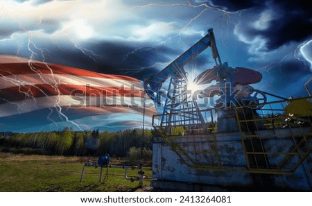 Symbol of oil production and American independence. Embodies the rich history and heritage of the US oil industry. The rocking chair symbolizes the hard work and ingenuity of American oil workers. Royalty-Free Stock Photo #2413264081