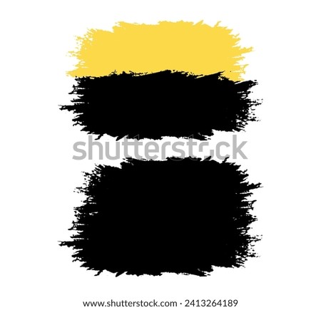 a black and yellow paint brush stroke set on a white background, black brush stroke set paint brush vector brush texture vintage frame