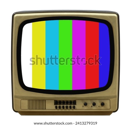 Golden retro television isolated on white background with clipping path