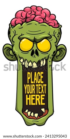 Cartoon funny green zombie character design with scary face expression. Halloween illustration