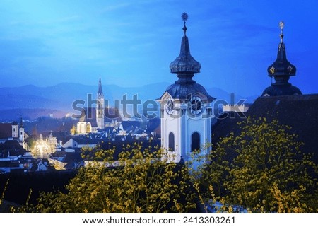 Steyr panorama with St. Michael's Church. Steyr, Upper Austria, Austria.. Royalty-Free Stock Photo #2413303261